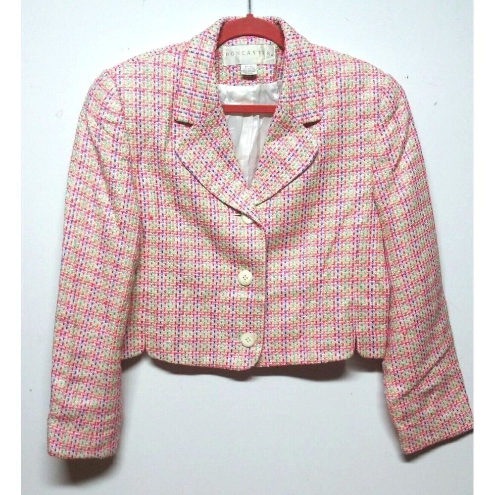 Doncaster Blazer Jacket Womens 10 Silk Blend Tweed biege multicolor Long sleeve